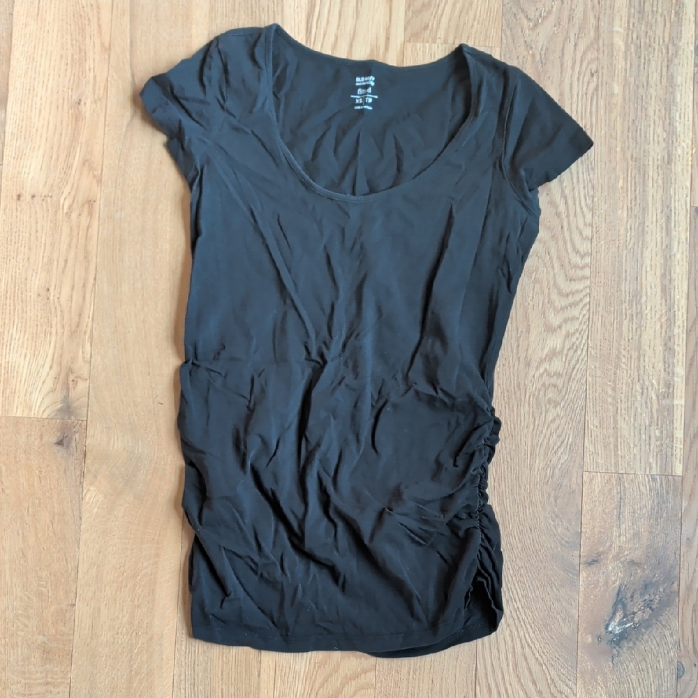 Old Navy Black Scoop Neck Short Sleeve Top with Side Ruching